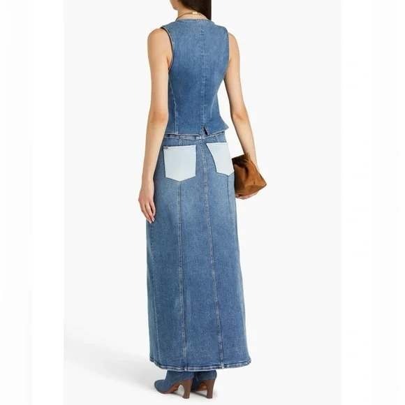 Alice + Olivia Rye Two-Tone Denim Maxi Skirt in Brooklyn Blue Size 27 - Picture 3 of 7